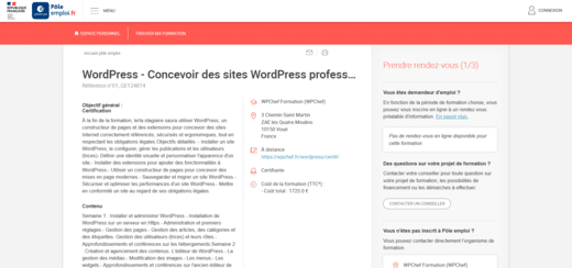 exemple de formations wordpress sur le site pole emploi