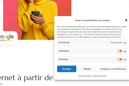 cookie consentement sur le site dot perfect